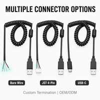 كابل usb من a إلى c مخصص أسود من النحاس النقي بو كابل نابض