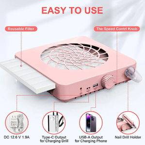Aspirateur à poussière pour ongles à turbine sans balais, haute efficacité, pour salon et usage domestique - Product Image 4