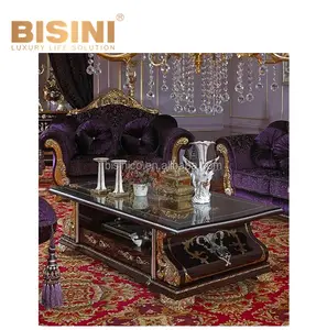 Barroco design 24k mesa de café retangular, sala de estar, móveis dourados, madeira sólida, mesa central de esculpir gaveta