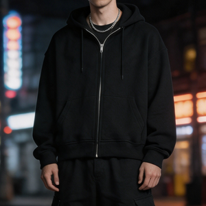 Sweat à capuche personnalisé de luxe avec broderie et impression, style streetwear, en molleton, vierge, vintage, oversize, effet usé, zippé - Product Image 3