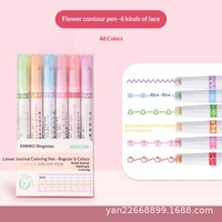 Stylo Marqueur Surligneur à Motif Floral Personnalisé, Design Ondulé, Ensemble de Stylos en Plastique Colorés pour Journalisation Étudiante