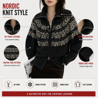Pull en tricot de Noël pour femmes, cardigan jacquard Fair Isle, col roulé entièrement zippé, hiver, fabrication OEM personnalisée, vente en gros
