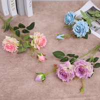 Arrangement floral artificiel en soie avec trois roses pour mariage, décoration de la maison, Thanksgiving - Style classique