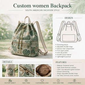 Mochila de Lona Bohemia Personalizada con Cordón, Estampado de Hojas Tropicales para Mujer, Bolsa de Viaje Diaria de 15-20L - Product Image 4