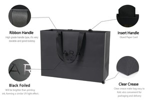 Wholesale Custom Luxury <b>Thick</b> Paper Gift Craft Packaging <b>Black</b> Shopping Embossing Paper Bag With Ribbon Handle - Product Image 6