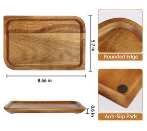 XH Petit plateau en bois d'acacia Plateau de vanité pour salle de bain, cuisine, comptoir, réservoir de toilette, évier - Product Image 4