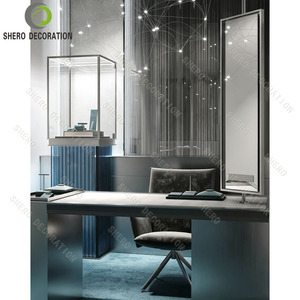 Comptoir de présentation de bijoux en verre trempé ultra-transparent de luxe, vitrine à bijoux sur mesure à vendre, design haut de gamme pour boutique de bijoux bleue. - Product Image 5