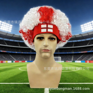 <b>Wigs</b> Football Fan <b>Wig</b> With Flag Headband Elastic Mesh Cap Kanekalon Fiber Machine Made Glueless Adult Size - Product Image 2