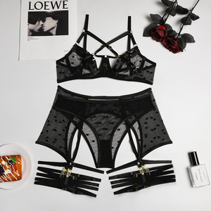 Conjunto de Lencería Sexy y Erótica de Malla Transparente, Conjunto de Ropa Interior con Estampado de Puntos a la Moda - Product Image 6