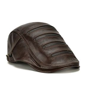Nouveau design, casquette Ivy à fermeture éclair, en cuir véritable, décontractée, pour homme, hiver, extérieur, chapeau chaud - Product Image 3