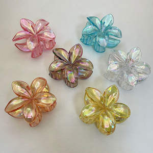 Clip de mandíbula fuerte Frangipani colorido transparente <span class=keywords><strong>AB</strong></span> chapado Color flor pinzas para el cabello 8cm pinzas de plástico para el cabello para mujeres - Product Image 6