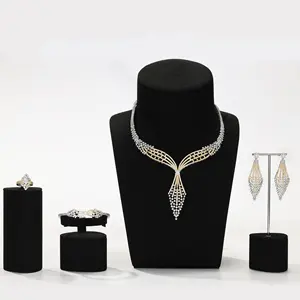 EXITOSO Luxury Cubic Zirconia Jewelry Set American Diamond Indian Necklace Sets Jewelry