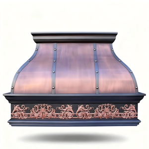 <span class=keywords><strong>Campana</strong></span> extractora de cobre de calibre pesado, hecha a mano, <span class=keywords><strong>con</strong></span> delantal grabado, patina de cobre antigua envejecida a mano, estilo clásico. - Product Image 1