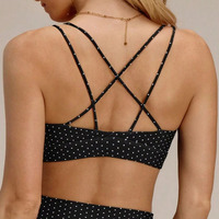 Soutien-gorge de sport pour femme, personnalisé avec logo OEM, imprimé à pois, bretelles fines réglables, en nylon et élasthanne extensible, pour le yoga et l'entraînement
