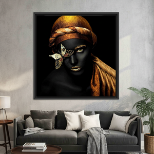 Elegant African Woman Gold Butterfly Canvas Print Wall Art,<b>BLACK</b> <b>FRAMED</b> CANVAS - Product Image 3