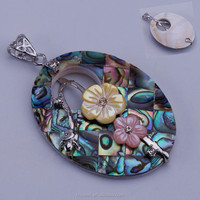 Jellmop19 — coquille d'ormeau ovale avec fleurs, pendentif, bijoux de la mariée, pour mariage, plage