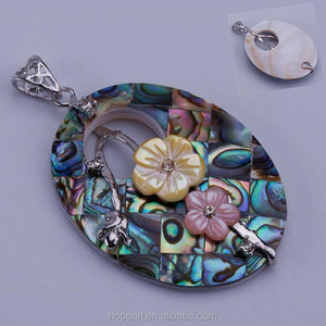 MOP19-colgante de concha de abulón Oval con flores, playa, boda, novia, joyería - Product Image 4