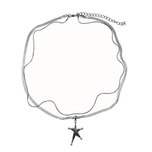 Collar de doble capa con cadena de serpiente de acero de titanio con estrella de cinco puntas simple, estilo unisex para ir al trabajo, 15g - Product Image 5
