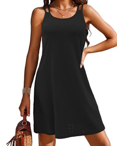 Venta caliente playa ahueca hacia fuera el baño cubrir vestidos sin mangas Casual patrón sólido cintura alta de talla grande vestidos de Sol para <span class=keywords><strong>mujeres</strong></span> - Product Image 6