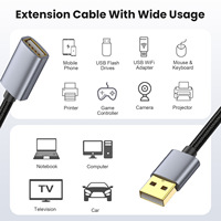 Cable de Extensión USB 2.0 A Macho a Hembra, Carcasa de Aluminio, Trenzado de Nailon, Carga Rápida de 3A, para Computadora, Escáner de Código de Barras, Reloj Inteligente
