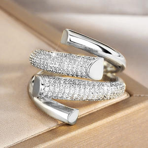 Q156 Geometric <b>Crystal</b> <b>Ring</b> 925 Silver Pave Setting Unisex Everyday Wear - Product Image 1