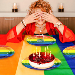 Assiettes <span class=keywords><strong>en</strong></span> <span class=keywords><strong>carton</strong></span> rigide rayées arc-<span class=keywords><strong>en</strong></span>-ciel, colorées, jetables, pour fêtes, anniversaires, mariages, festivals, décoration de table - Product Image 4