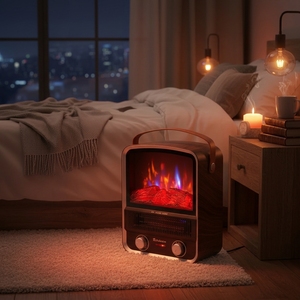 Cheminée électrique portable 2000W 10-19k BTU/h, effet de flamme réaliste, chauffage rapide, poêle autoportant pour la maison, salon - Product Image 4