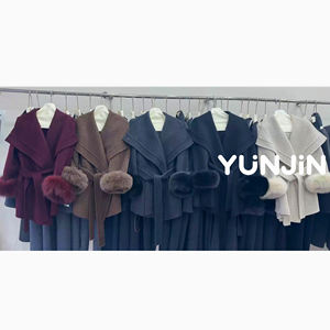 YUNJIN élégant noir Chic femmes Double face cachemire manteau d'hiver véritable fourrure de renard poignets vêtements d'extérieur en laine naturelle avec ceinture pardessus - Product Image 5