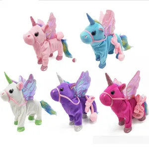 도매 전자 걷는 노래 peluche de unicornio 박제 동물 견면 벨벳 유니콘 장난감