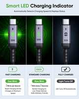 SUNGUY Nuevo Cable de Alimentación USB C de Nailon de 100w, Cable de Datos de Carga Rápida Tipo C con Indicador para Teléfono, Laptop y Uso en el Automóvil