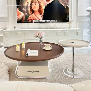 French Style <b>Round</b> Coffee <b>Table</b> 90cm Acrylic Base Wood Top Modern Living Room Furniture - Product Image 2