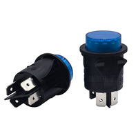 Interruptor de Botón Pulsador Redondo de 25 mm, 16A250VAC T105 RL5-121, Encendido/Apagado, Bloqueo Automático, Luz Azul, con Tapa de PVC, Impermeable
