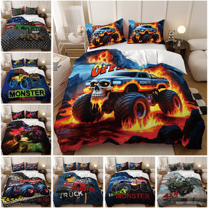 Parure <span class=keywords><strong>de</strong></span> lit élégante et puissante à imprimé Monster Truck, 300 fils, écologique, pour chambre à coucher, avec <span class=keywords><strong>housse</strong></span> <span class=keywords><strong>de</strong></span> <span class=keywords><strong>couette</strong></span> en polyester King Size - Product Image 2