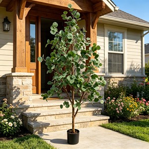 Low Maintenance No Watering Artificial <b>Potted</b> Plant Real Touch Faux Eucalyptus with Real Wood Stem in White <b>Pot</b> for <b>Table</b> Shelf - Product Image 4