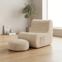 Canapé sectionnel sans structure pour adulte, en tissu velours côtelé, avec mousse à mémoire de forme haute résilience, personnalisable avec ottoman