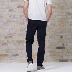 Men Casual Straight <b>Chino</b> Pants Dark Blue <b>Elastic</b> <b>Waist</b> Modern Design Comfortable Winter Trousers with Custom Logo - Product Image 1