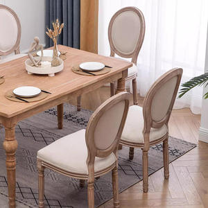 French Vintage Modern Dining Chair Oval Backrest Faux Leather Upholstered Seat Whitewashed Wood <b>Frame</b> for Restaurant Home - Product Image 4