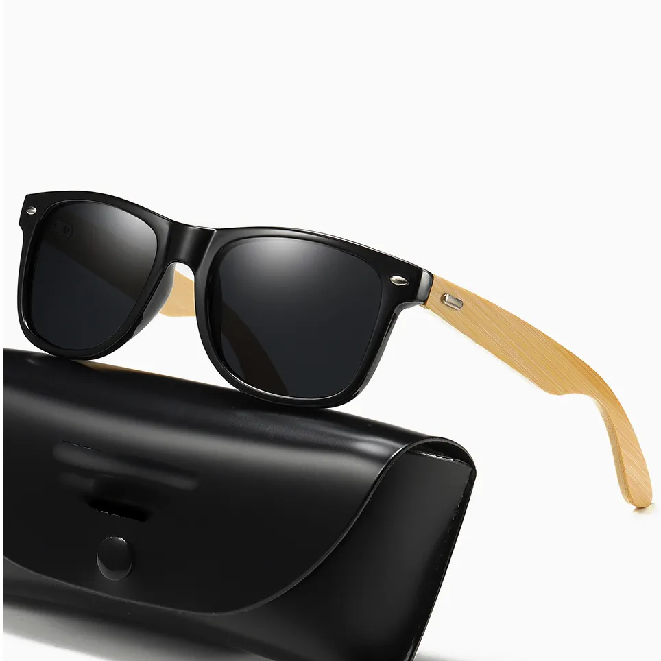 Gafas de Sol de diseñador de madera con lentes de espejo cuadrado con logotipo personalizado, gafas de sol polarizadas de bambú para hombre y mujer 2023