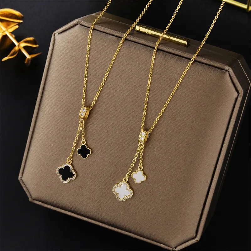 Fashion Charm Netflix live hot models jewelry wholesale stainless steel four-leaf clover pendant necklace