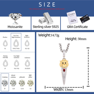 Ciondolo Spada Pi Xiu in <span class=keywords><strong>Argento</strong></span> Sterling <span class=keywords><strong>925</strong></span> Placcato Oro con Diamanti Moissanite VVS, Gioielli di Moda Iced Out - Product Image 6