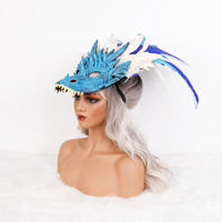 Masque de dragon en plumes de luxe en gros, masque de dragon réaliste en latex 3D, demi-masque pour Halloween, fête à thème Mardi Gras