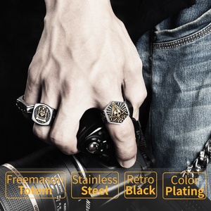 Totem maçonnique de conception unique bijoux anneaux crâne hexagonal bague pour hommes Culture maçonnique <span class=keywords><strong>Mcgrath</strong></span> acier inoxydable Hip Pop Vintage - Product Image 3