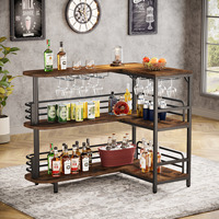 Table de bar à liqueur à 3 niveaux Tribesigns, étagères de rangement, porte-verres à vin, bar à vin d'angle industriel, mini-bar (MDF fer)