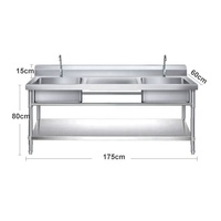 Évier de cuisine professionnel en acier inoxydable 304, 1 ou 2 compartiments, simple ou double bac, avec égouttoir latéral et table de préparation pour restaurant