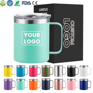 Vaso de camping personalizado de 12 oz con doble pared y aislamiento al vacío, taza de café aislada, vaso de viaje de acero inoxidable con asa y tapa - Product Image 1
