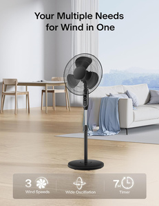 Rechargeable Solar <b>Standing</b> Floor Fan with Built-in Lithium Battery Remote <b>Control</b> Adjustable Height-Household Use - Product Image 2