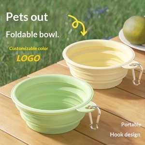 Portable Travel Collapsible Silicone Dog Bowl with Carabiner BPA Free Pet Feeding Bowl for Outdoor <b>Camping</b> OEM Private Label - Product Image 1
