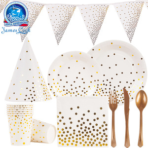Guirnalda de Banderines Triangulares Blancos con Puntos Dorados para Fiesta, Decoración de Cumpleaños, Estilo Lujoso - Product Image 5