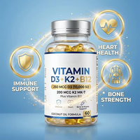 Ausreson Marque Privée 250 200mcg K2 MK7 Complément Alimentaire pour le Soutien Osseux, Cardiaque et Immunitaire OEM ODM Vitamine D3 K2 B12 Capsules Molles
