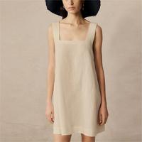 OEM 2022 Haute Qualité Lin Coton Mini Robe À La Mode Simple Noir D'été Sans Manches Col Carré pour les Femmes De Luxe Décontracté